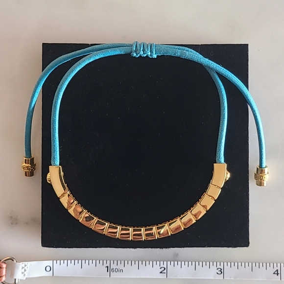 Versace Greca Slide Bracelet, Adjustable, Blue | Goldtone, NIB - Picture 10 of 15